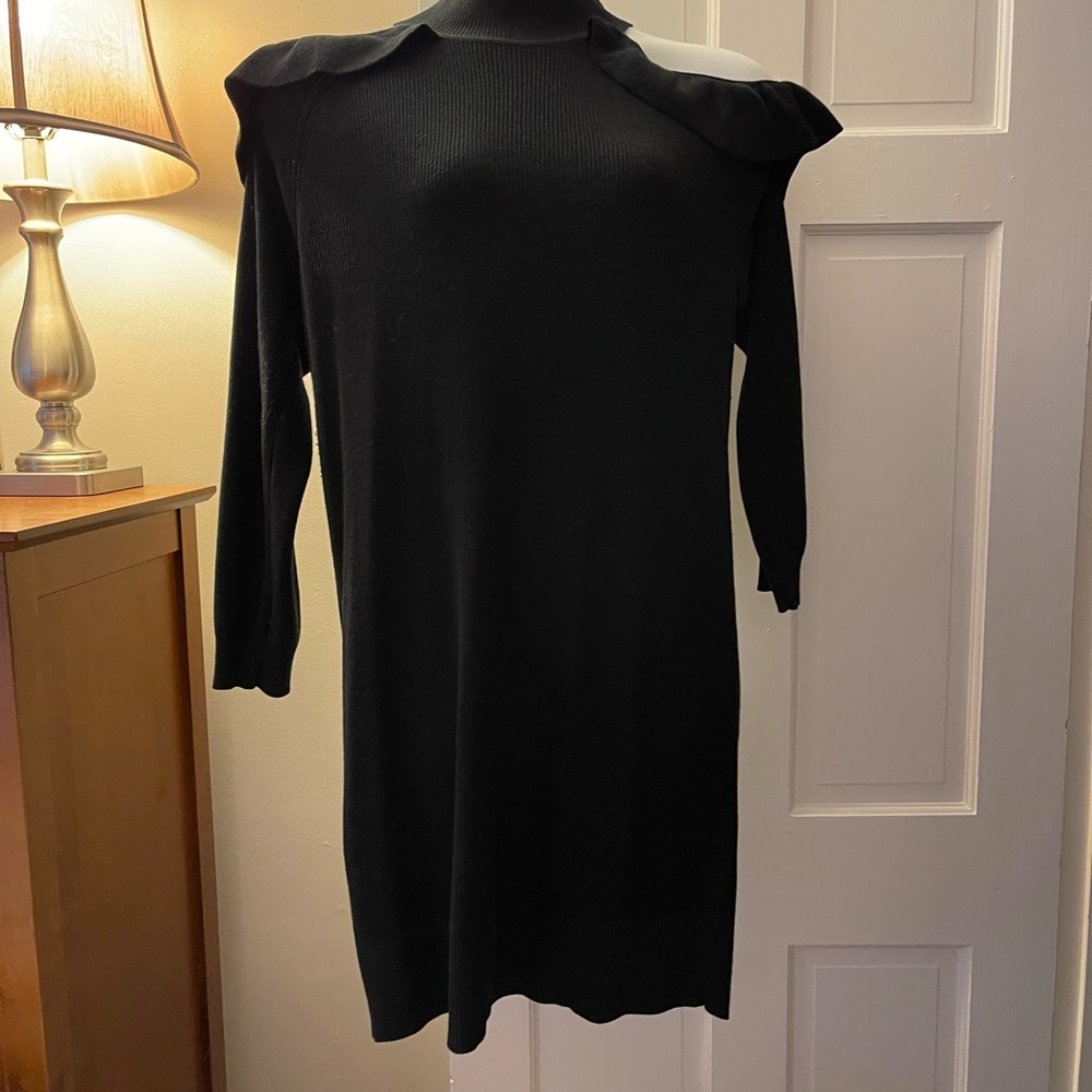 Cold shoulder SOLUTIONS pull on sweater dress, New! Black, XL!